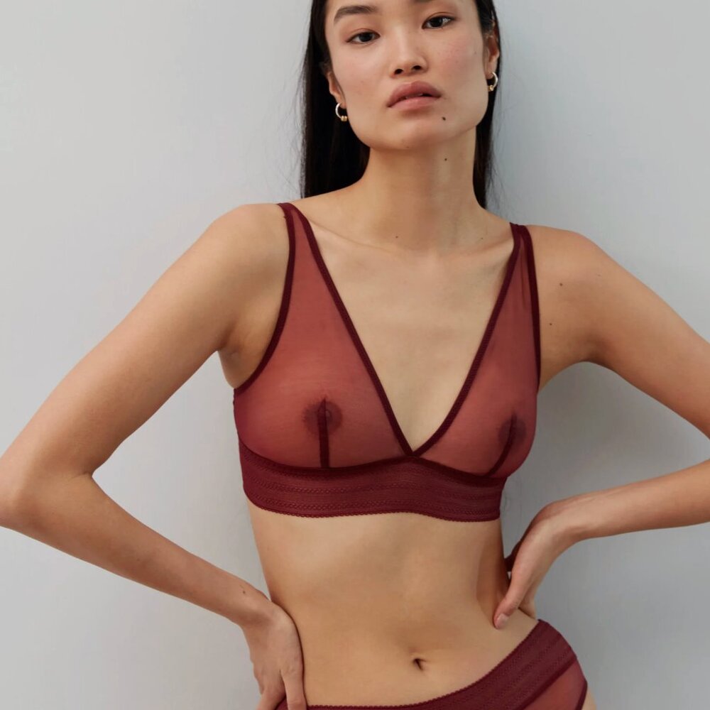 NWOT - Else Bare Soft Plunge Bralette | Bloodstone / Deep Red - size Small S